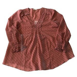 By The River Semi-Sheer Blouse Polka Dots Ruffled Long Sleeve Women’s Medium